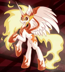 Size: 1900x2100 | Tagged: safe, artist:sunnypaw121, derpibooru import, daybreaker, alicorn, pony, rapidash, female, fire, mare, pokémon, solo, watermark