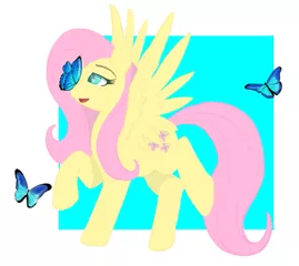 Size: 771x687 | Tagged: safe, artist:rainbowfoxxy, derpibooru import, fluttershy, butterfly, pegasus, pony, abstract background, female, mare, solo