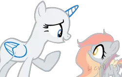 Size: 836x532 | Tagged: alicorn, alicorn oc, artist:skulifuck, base, base used, derpibooru import, duo, eyelashes, female, horn, looking at each other, looking up, magical lesbian spawn, magical threesome spawn, mare, multiple parents, oc, offspring, open mouth, parent:derpy hooves, parent:fluttershy, parent:rainbow dash, parents:flutterderpydash, pegasus, pegasus oc, raised hoof, safe, simple background, smiling, transparent background, unofficial characters only, wings