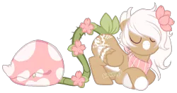 Size: 1070x563 | Tagged: artist:skulifuck, augmented tail, base used, derpibooru import, eyes closed, female, flower, flower in hair, monster pony, neckerchief, oc, oc:bloom, oc:blossom, original species, piranha plant pony, plant, plant pony, safe, simple background, transparent background, unofficial characters only, wings