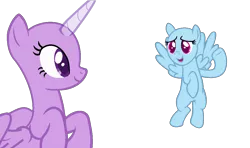 Size: 1224x723 | Tagged: safe, artist:cookiechans2, derpibooru import, oc, alicorn, pegasus, pony, alicorn oc, bald, base, duo, eyelashes, flying, horn, open mouth, pegasus oc, simple background, smiling, transparent background, wings