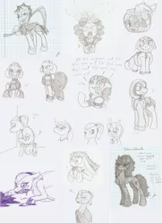 Size: 2086x2875 | Tagged: semi-grimdark, artist:ravenpuff, deleted from derpibooru, derpibooru import, oc, oc:bluebell, oc:claudia, oc:cookie cutter, oc:fisheyes, oc:silohuette, oc:silver deluxe, oc:tiny terror, oc:white light, oc:xeno fodder, unofficial characters only, bat pony, crystal pony, earth pony, hybrid, mule, original species, pegasus, pony, shark, shark pony, siren, unicorn, fallout equestria, ..., :d, alicorn amulet, armor, bags under eyes, bat pony oc, bat wings, blood, bowtie, bracelet, bust, changeling costume, choker, clothes, cloven hooves, colt, costume, crossover, cuffs (clothes), disguise, disguised siren, dress, earth pony oc, eyelashes, female, fishbowl, freckles, glasses, glowing eyes, glowing horn, googly eyes, graph paper, grayscale, grin, grub, grumpy, hairband, happy, heart, helmet, hoodie, hoof shoes, horn, kenny mccormick, kirke, lineart, looking up, maid, maid headdress, male, mare, monochrome, night guard, open mouth, pegasus oc, raider, reference sheet, scythe, sharp teeth, siren oc, sitting, slit eyes, smiling, south park, spiked wristband, stallion, stool, tally marks, teeth, traditional art, unicorn oc, weapon, wings, wristband, yelling