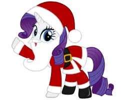 Size: 1024x814 | Tagged: artist needed, safe, derpibooru import, rarity, pony, unicorn, beard, belt, boots, christmas, clothes, costume, facial hair, fake beard, female, hat, holiday, horn, looking at you, mare, open mouth, raised hoof, santa beard, santa claus, santa costume, santa hat, santa hooves, shoes, simple background, solo, transparent background, vector