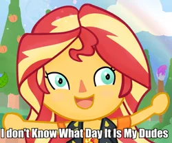 Size: 945x788 | Tagged: safe, artist:invisibleink, derpibooru import, lockdown, sunset shimmer, equestria girls, animal crossing, caption, chibi, clothes, image macro, meme, paintbrush, painting, solo, text