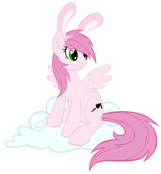 Size: 1712x1848 | Tagged: safe, artist:kerijiano, derpibooru import, ponified, pegasus, pony, bunny ears, cloud, female, inkbunny, mare, simple background, sitting, smiling, solo, transparent background