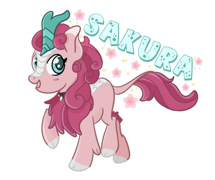 Size: 1222x1022 | Tagged: artist:redpalette, badge, cherry blossoms, cute, derpibooru import, female, flower, flower blossom, kirin, mare, oc, pink, safe, simple background, solo, transparent background, unofficial characters only, walking