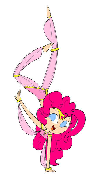 Size: 762x1447 | Tagged: acrobatics, armlet, artist:annasabi101, barefoot, belly dancer, belly dancer outfit, bracelet, derpibooru import, eyelashes, feet, genie, geniefied, handstand, harem outfit, human, humanized, jewelry, midriff, pinkie being pinkie, pinkie pie, safe, tiara, upside down