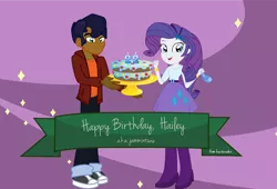 Size: 1280x871 | Tagged: safe, artist:hectorcabz, derpibooru import, capper dapperpaws, rarity, equestria girls, my little pony: the movie, birthday, birthday cake, cake, capperity, equestria girls-ified, female, food, male, shipping, straight