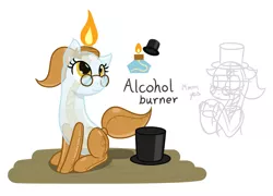 Size: 2148x1544 | Tagged: safe, artist:camo-pony, derpibooru import, oc, ponified, unofficial characters only, object pony, original species, pony, alcohol burner, hat, simple background, sitting, solo, top hat