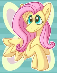 Size: 2000x2564 | Tagged: safe, artist:onyxmonarchy, derpibooru import, fluttershy, butterfly, pegasus, pony, bust, crossed hooves, female, mare, portrait, sidemouth, smiling, solo, spread wings, three quarter view, wings