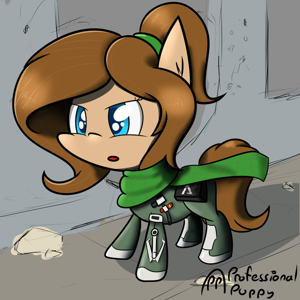 Size: 3840x3840 | Tagged: safe, artist:professionalpuppy, derpibooru import, oc, oc:mocha latte, unofficial characters only, earth pony, pony, belt, bodysuit, clothes, image, png, scarf, solo, titanfall, utility belt