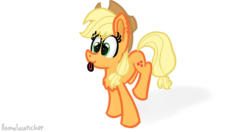 Size: 3840x2160 | Tagged: safe, artist:llamalauncher, derpibooru import, applejack, earth pony, pony, solo, tongue out