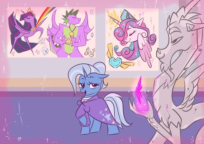 Size: 807x572 | Tagged: safe, artist:spoosha, derpibooru import, discord, ocellus, princess flurry heart, princess twilight 2.0, silverstream, spike, trixie, twilight sparkle, twilight sparkle (alicorn), yona, alicorn, pony, unicorn, the last problem, cutie mark, older, older flurry heart, older ocellus, older silverstream, older spike, older trixie, older yona