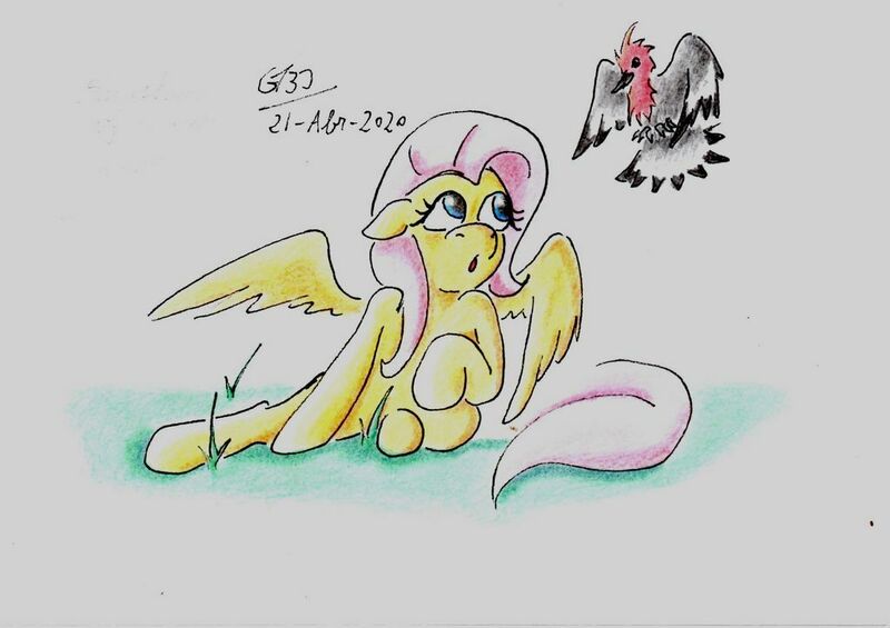 Size: 1024x723 | Tagged: safe, artist:gafelpoez, derpibooru import, fluttershy, bird, pony