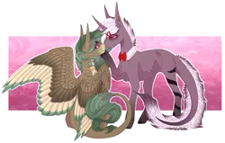 Size: 1596x1014 | Tagged: safe, artist:lunawolf28, derpibooru import, oc, oc:kani, oc:luna wolf, unofficial characters only, pegasus, pony, bowtie, colored wings, female, male, mare, multicolored wings, simple background, stallion, transparent background, wings