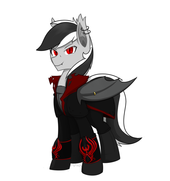 Size: 872x930 | Tagged: safe, artist:flylash1, derpibooru import, oc, oc:stormdancer, unofficial characters only, bat pony, vampire, vampony, fallout equestria, armor, assassin's creed, badass, bat pony oc, bat wings, ear piercing, earring, jewelry, piercing, raider, wing ring, wings