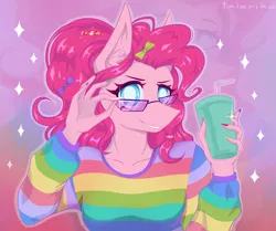 Size: 2842x2371 | Tagged: anthro, artist:taleriko, clothes, derpibooru import, glasses, nails, pinkie pie, rcf community, safe, smiling, solo