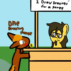 Size: 1000x1000 | Tagged: safe, artist:artdbait, derpibooru import, oc, oc:lil-k, oc:vadytwy, unofficial characters only, earth pony, beard, facial hair, glasses, sign