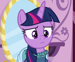 Size: 548x450 | Tagged: safe, derpibooru import, edit, screencap, twilight sparkle, twilight sparkle (alicorn), alicorn, pony, a-dressing memories, spoiler:a-dressing memories, spoiler:mlp friendship is forever, animated, carousel boutique, clothes, confused, cropped, dress, fashion, female, gif, mare, mirror, solo, what am i even looking at