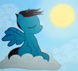 Size: 3600x3300 | Tagged: safe, artist:agkandphotomaker2000, derpibooru import, oc, oc:pony video maker, pegasus, pony, cloud, majestic, on a cloud, show accurate, sitting, sitting on cloud, sky, spread wings, sun, wings