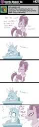 Size: 800x2611 | Tagged: safe, artist:sintakhra, derpibooru import, fizzlepop berrytwist, gallus, tempest shadow, gryphon, pony, tumblr:studentsix, ..., clothes, comic, desk, eep, onomatopoeia, open up your eyes, sleeping, sleeping in class, snoring, sound effects, this will end in detention, tongue out, zzz