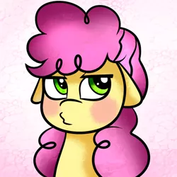 Size: 912x912 | Tagged: safe, artist:claribell3, derpibooru import, li'l cheese, earth pony, pony, the last problem, angry, blushing, bust, colt, cute, floppy ears, li'l cuteese, madorable, male, solo