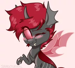 Size: 1980x1800 | Tagged: artist:sinnocturnal, changeling, chibi, cute, derpibooru import, female, oc, oc:adelaide (changeling), one eye closed, red changeling, safe, solo, unofficial characters only, wink