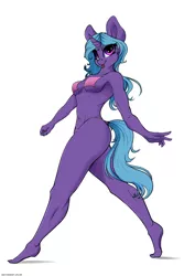 Size: 2000x3000 | Tagged: suggestive, artist:skitsniga, derpibooru import, oc, oc:eleane tih, unofficial characters only, anthro, plantigrade anthro, pony, unicorn, anthro oc, armpits, bikini, breasts, butt, clothes, female, high res, mare, open mouth, simple background, solo, solo female, string bikini, swimsuit, tongue out, white background