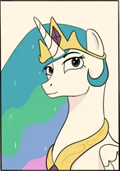 Size: 475x673 | Tagged: safe, alternate version, artist:therealpillowcat, derpibooru import, princess celestia, alicorn, pony, bust, eyelashes, female, jewelry, mare, peytral, solo, tiara