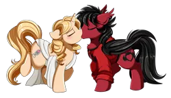 Size: 3117x1787 | Tagged: safe, artist:pridark, derpibooru import, oc, oc:taralicious, ponified, bat pony, pony, unicorn, bat wings, blushing, clothes, commission, digital art, eyes closed, female, hoodie, horn, kissing, male, mare, pete wentz, ponified celebrity, shipping, simple background, stallion, straight, tara strong, toga, transparent background, unicorn oc, wings