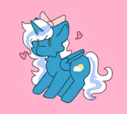 Size: 300x270 | Tagged: adorabelle, alicorn, alicorn oc, artist:cabbage0venom, bow, cheek fluff, chest fluff, chibi, cute, derpibooru import, female, hair bow, heart, horn, mare, oc, oc:fleurbelle, pink background, safe, simple background, wings