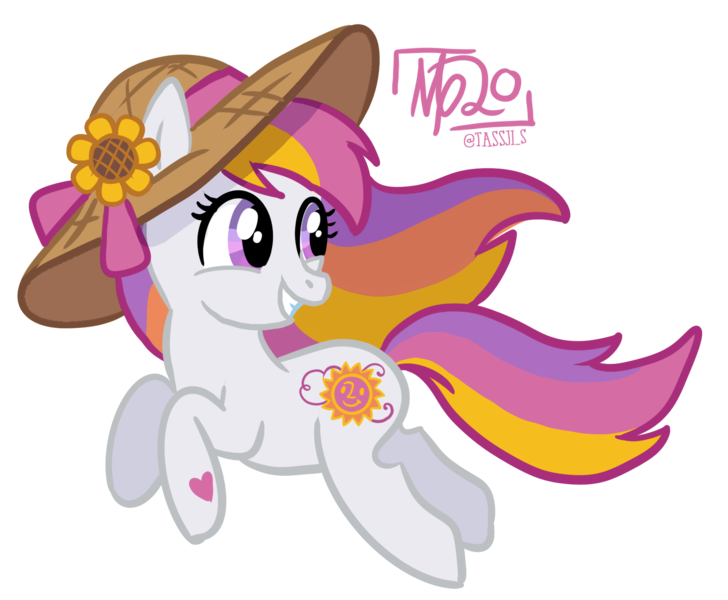 Size: 1753x1444 | Tagged: safe, artist:tassji-s, derpibooru import, sunny daze (g3), earth pony, pony, flower, g3, g3 to g4, generation leap, hat, simple background, solo, straw hat, sunflower, transparent background