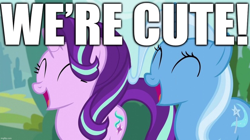 Size: 1280x720 | Tagged: caption, cute, derpibooru import, diatrixes, edit, edited screencap, facts, facts don't care about your feelings, glimmerbetes, image macro, meme, safe, screencap, starlight glimmer, text, trixie, trixie yells at everything, truth, we know