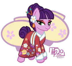 Size: 1235x1142 | Tagged: safe, artist:tassji-s, derpibooru import, kimono, earth pony, pony, clothes, cute, g3, g3 to g4, generation leap, kimono (clothing), simple background, solo, transparent background