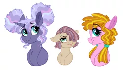 Size: 1150x651 | Tagged: safe, artist:saphi-boo, derpibooru import, oc, oc:maci, unofficial characters only, earth pony, pony, unicorn, braces, brother and sister, bust, cousins, female, hair over one eye, hair puffs, male, offspring, parent:cheese sandwich, parent:maud pie, parent:mud briar, parent:pinkie pie, parents:cheesepie, parents:maudbriar, pigtails, siblings, tongue out, twintails