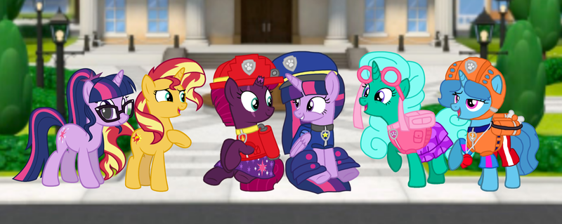 Size: 2340x933 | Tagged: safe, artist:徐詩珮, derpibooru import, fizzlepop berrytwist, glitter drops, sci-twi, spring rain, sunset shimmer, tempest shadow, twilight sparkle, twilight sparkle (alicorn), ponified, alicorn, pony, unicorn, series:sprglitemplight diary, series:sprglitemplight life jacket days, series:springshadowdrops diary, series:springshadowdrops life jacket days, equestria girls, alternate universe, bisexual, broken horn, chase (paw patrol), clothes, cute, equestria girls ponified, female, glitterbetes, glitterlight, glittershadow, horn, lesbian, lifeguard, lifeguard spring rain, marshall (paw patrol), paw patrol, polyamory, shipping, skye (paw patrol), sprglitemplight, springbetes, springdrops, springlight, springshadow, springshadowdrops, tempestbetes, tempestlight, twolight, unicorn sci-twi, zuma (paw patrol)