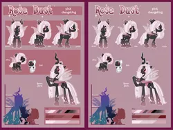 Size: 8000x6000 | Tagged: artist:sataadoptandbase, changeling, changeling oc, changeling queen, changeling queen oc, derpibooru import, female, oc, oc:rose dust, pink changeling, safe, size chart, size comparison, solo, unofficial characters only
