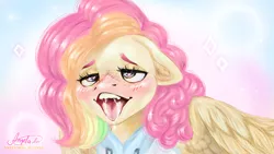 Size: 3840x2160 | Tagged: suggestive, artist:angelasart, derpibooru import, oc, oc:cheery candy, unofficial characters only, pegasus, pony, ahegao, clothes, commission, drool, female, freckles, heart eyes, hoodie, mare, multicolored hair, open mouth, rainbow hair, solo, solo female, tongue out, wingding eyes, ych result