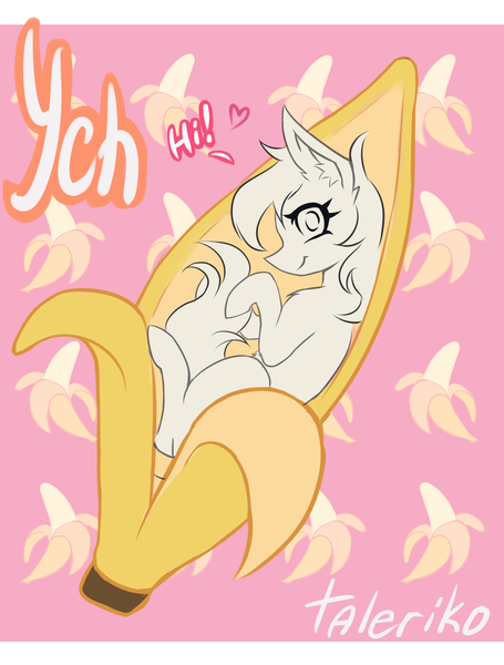 Size: 2500x3300 | Tagged: safe, artist:taleriko, derpibooru import, pony, auction, banana, commission, cute, food, solo, ych example, your character here