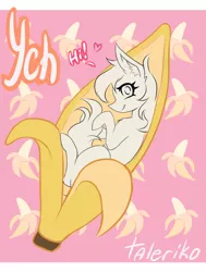 Size: 2500x3300 | Tagged: safe, artist:taleriko, derpibooru import, pony, auction, banana, commission, cute, food, solo, ych example, your character here