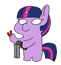 Size: 1034x1114 | Tagged: safe, artist:wild-thunder06, derpibooru import, twilight sparkle, pony, unicorn, bipedal, gun, hoof hold, shotgun, simple background, smiling, solo, transparent background, twiggie, unicorn twilight, weapon