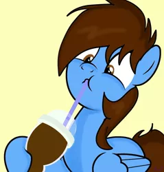 Size: 1280x1337 | Tagged: source needed, safe, artist:mezairplush, derpibooru import, oc, oc:pegasusgamer, unofficial characters only, pegasus, pony, coffee, drink, drinking, holding, simple background, solo, wings