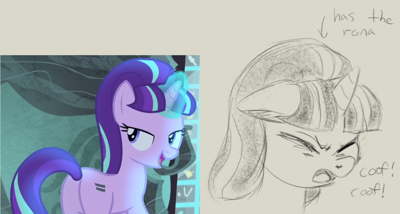 Size: 1092x586 | Tagged: safe, artist:buttercupsaiyan, artist:watercolorheart, deleted from derpibooru, derpibooru import, screencap, starlight glimmer, pony, unicorn, the cutie map, butt, corona, coronavirus, coughing, covid-19, female, mare, meme, plot, s5 starlight, text, this will end in pandemic