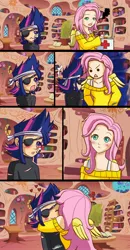 Size: 1713x3283 | Tagged: artist:shiko-k, derpibooru import, duo, female, fluttershy, future twilight, golden oaks library, horn, horned humanization, hug, human, humanized, lesbian, no dialogue, safe, shipping, twilight sparkle, twishy, winged humanization, wings