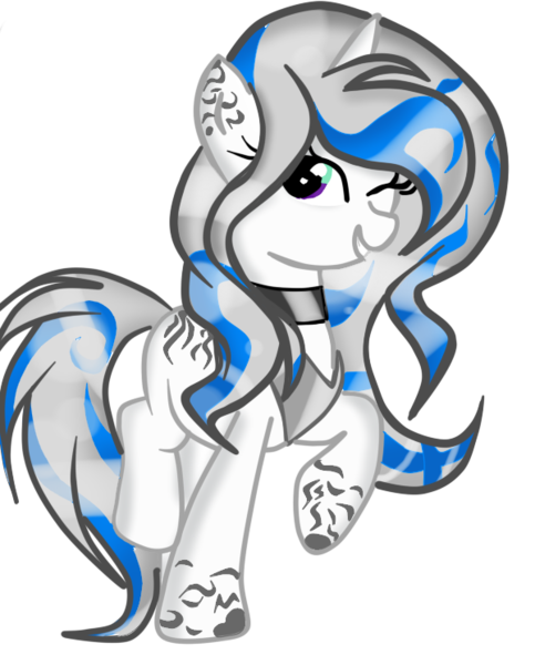 Size: 600x746 | Tagged: safe, artist:applerougi, derpibooru import, oc, oc:blue tiger, pony, unicorn, female, mare, one eye closed, simple background, solo, transparent background, wink