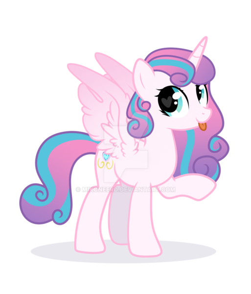 Size: 1024x1198 | Tagged: safe, artist:mikoneerd, derpibooru import, princess flurry heart, alicorn, pony, :p, deviantart watermark, female, heart eyes, looking at you, mare, obtrusive watermark, older, older flurry heart, raised hoof, simple background, solo, spread wings, tongue out, transparent background, watermark, wingding eyes, wings