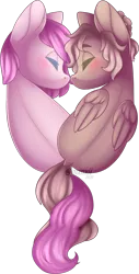 Size: 894x1761 | Tagged: safe, artist:mxnxii, derpibooru import, oc, oc:kayla, oc:mary jane, unofficial characters only, earth pony, pegasus, pony, blushing, cute, duo, female, heart, kayry, kissing, lesbian, mare, nose kiss, oc x oc, shipping, simple background, transparent background