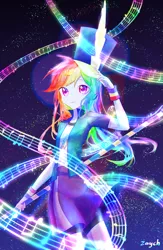 Size: 3653x5589 | Tagged: safe, artist:bronyazaych, derpibooru import, rainbow dash, equestria girls, friendship games, absurd resolution, anime, chs rally song, female, looking at you, music notes, rally, solo