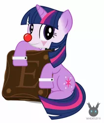 Size: 1112x1312 | Tagged: safe, artist:wheatley r.h., derpibooru import, oc, oc:twi clown, unofficial characters only, unicorn, bowtie, clown, clown makeup, clown nose, cookie, female, food, giant cookie, happy, holding, mane, mare, mexico, simple background, solo, vector, watermark, white background