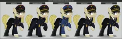 Size: 1600x517 | Tagged: safe, artist:brony-works, derpibooru import, oc, unofficial characters only, earth pony, pony, boots, clothes, earth pony oc, eyelashes, female, hat, helmet, mare, nazi, nazi germany, nazipone, raised hoof, reference sheet, shoes, smiling, solo, uniform, world war ii